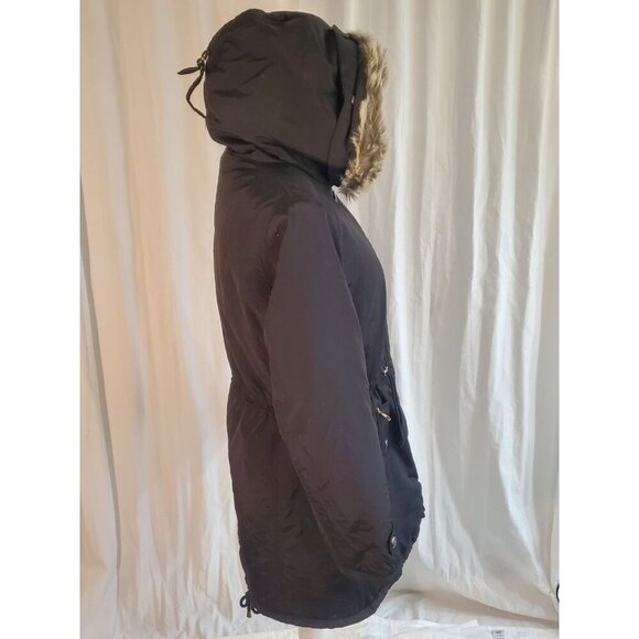 Steve Madden Parka Black Faux Fur Trim And Lining Removable Hood Sz M Penny Lane - Picture 6 of 16
